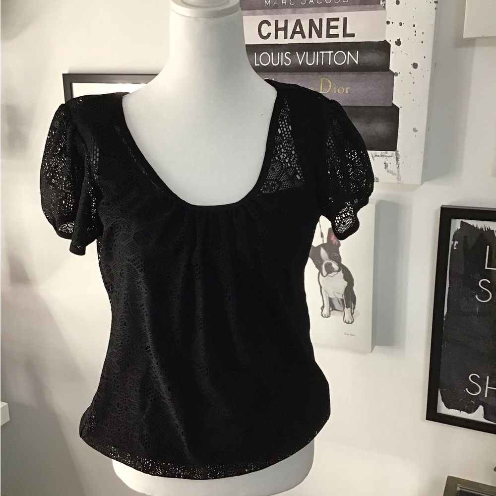 Forever Jade Black Lace Lined Eyelet Blouse